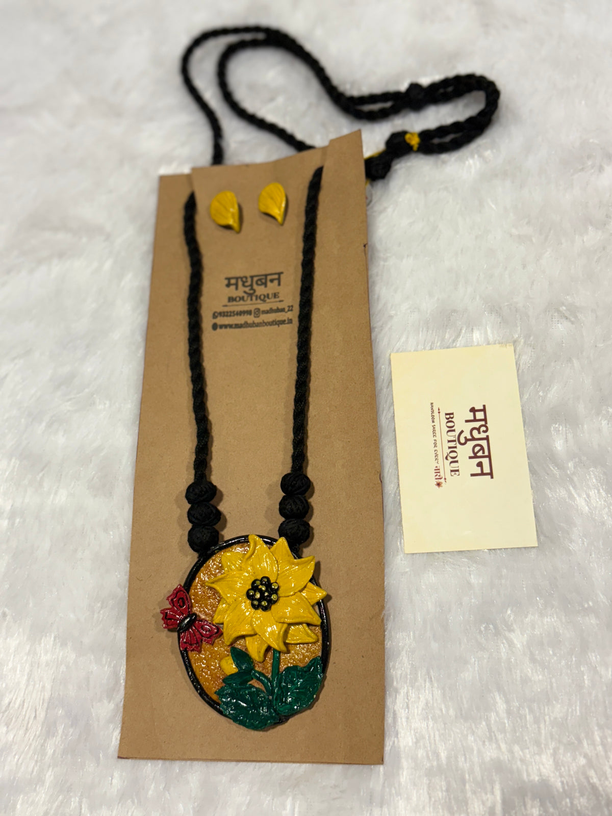 Polymer clay sunflower butterfly neckpiece| CJS003