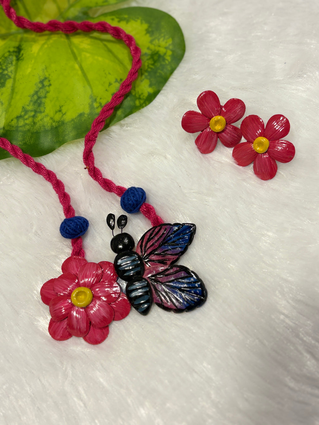 Polymer clay flower butterfly neckpiece| CJ013