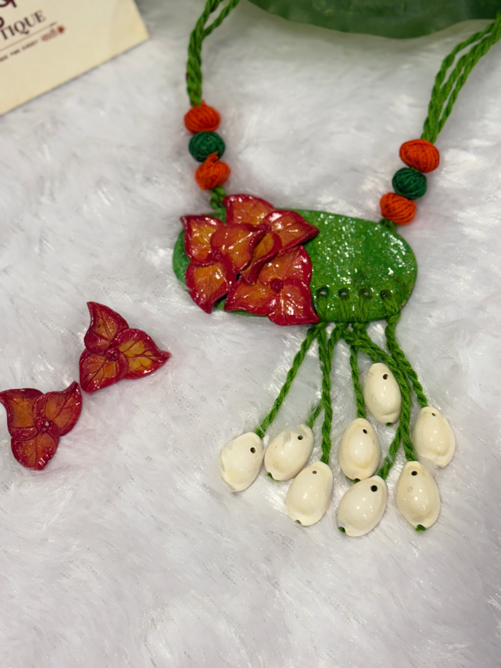 Polymer clay flower neckpiece with shells | CJ012