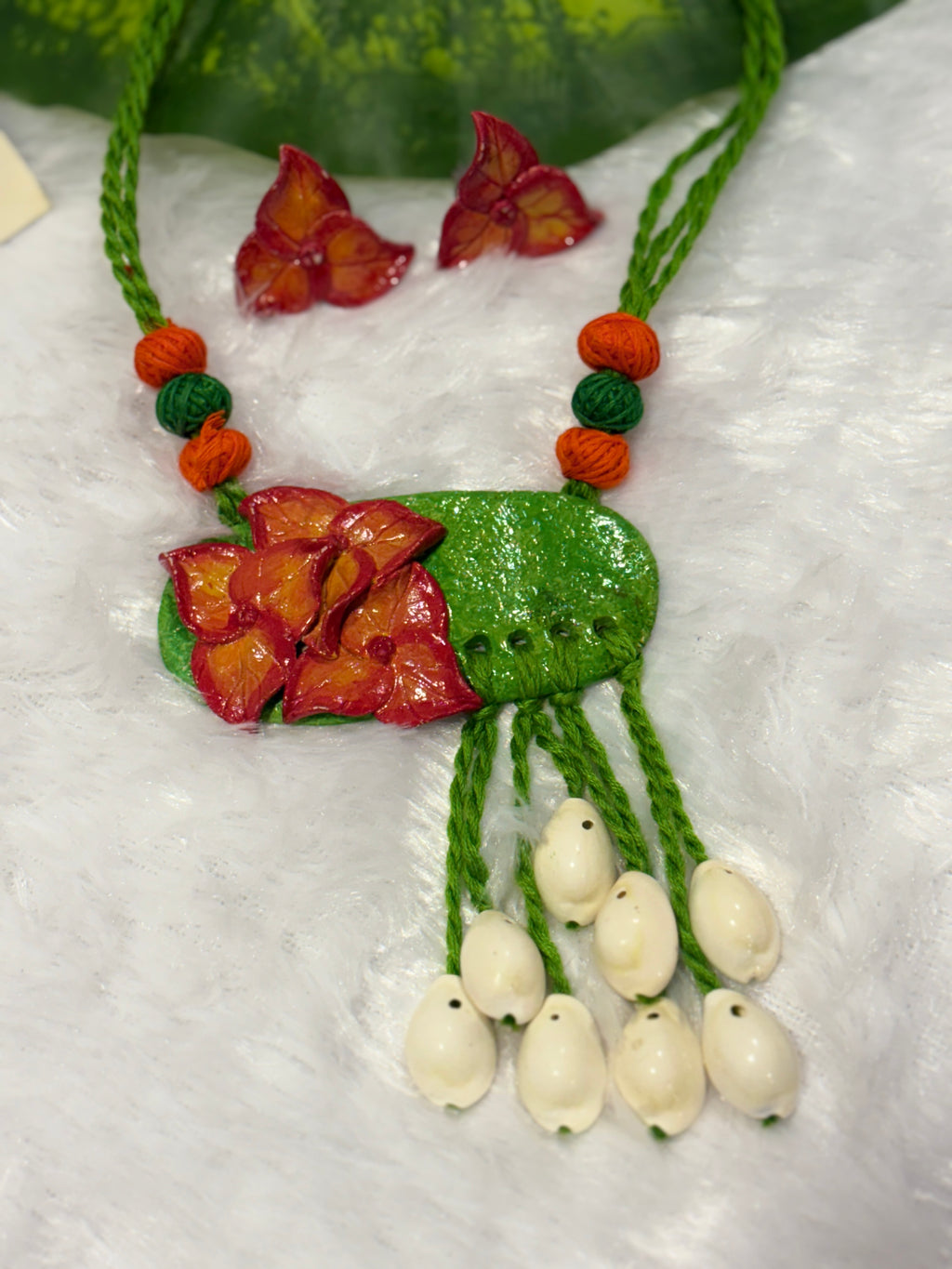 Polymer clay flower neckpiece with shells | CJ012