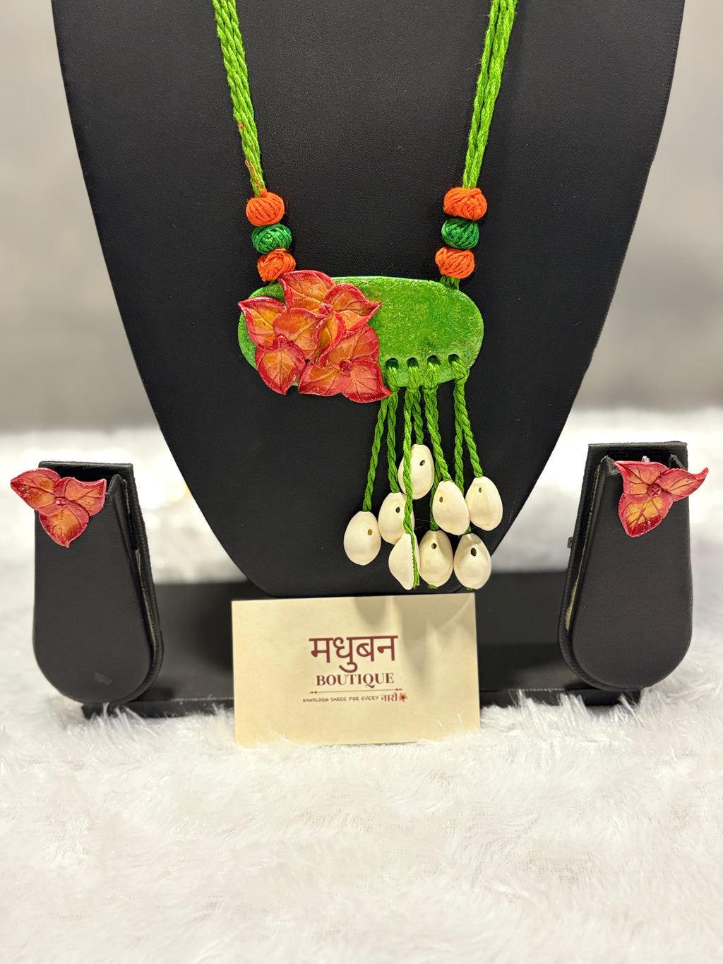Polymer clay flower neckpiece with shells | CJ012
