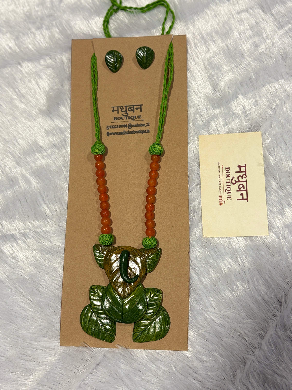 Polymer clay green leaf Ganpati neckpiece| CJG001
