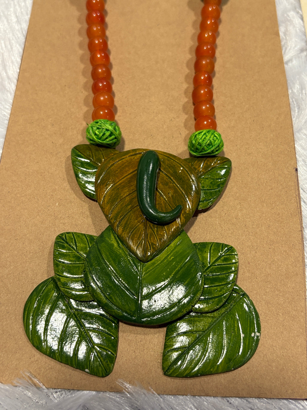 Polymer clay green leaf Ganpati neckpiece| CJG001