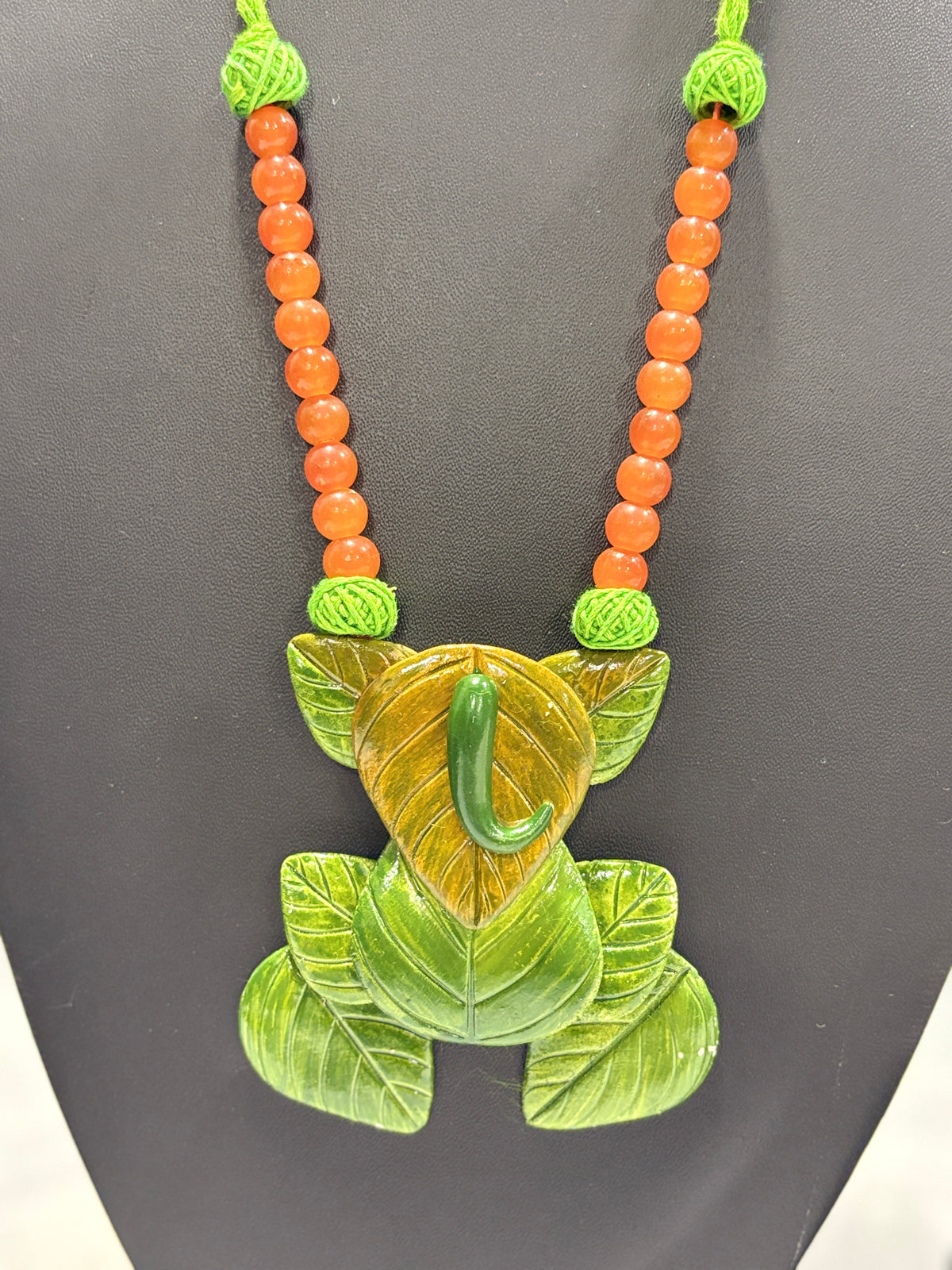 Polymer clay green leaf Ganpati neckpiece| CJG001