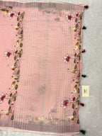 Swan handpainted and hardwork linen saree|Pink