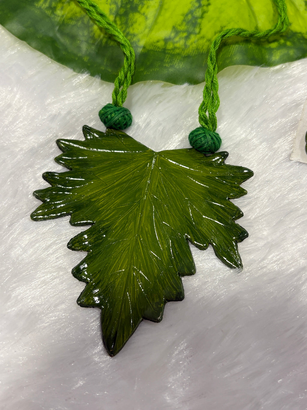 Polymer clay green maple leaf neckpiece| CJ009