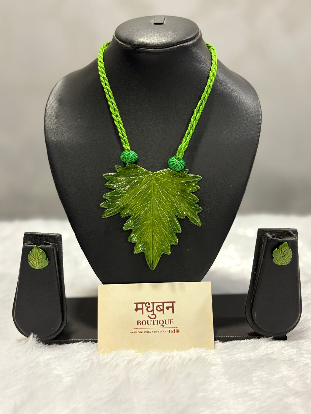 Polymer clay green maple leaf neckpiece| CJ009