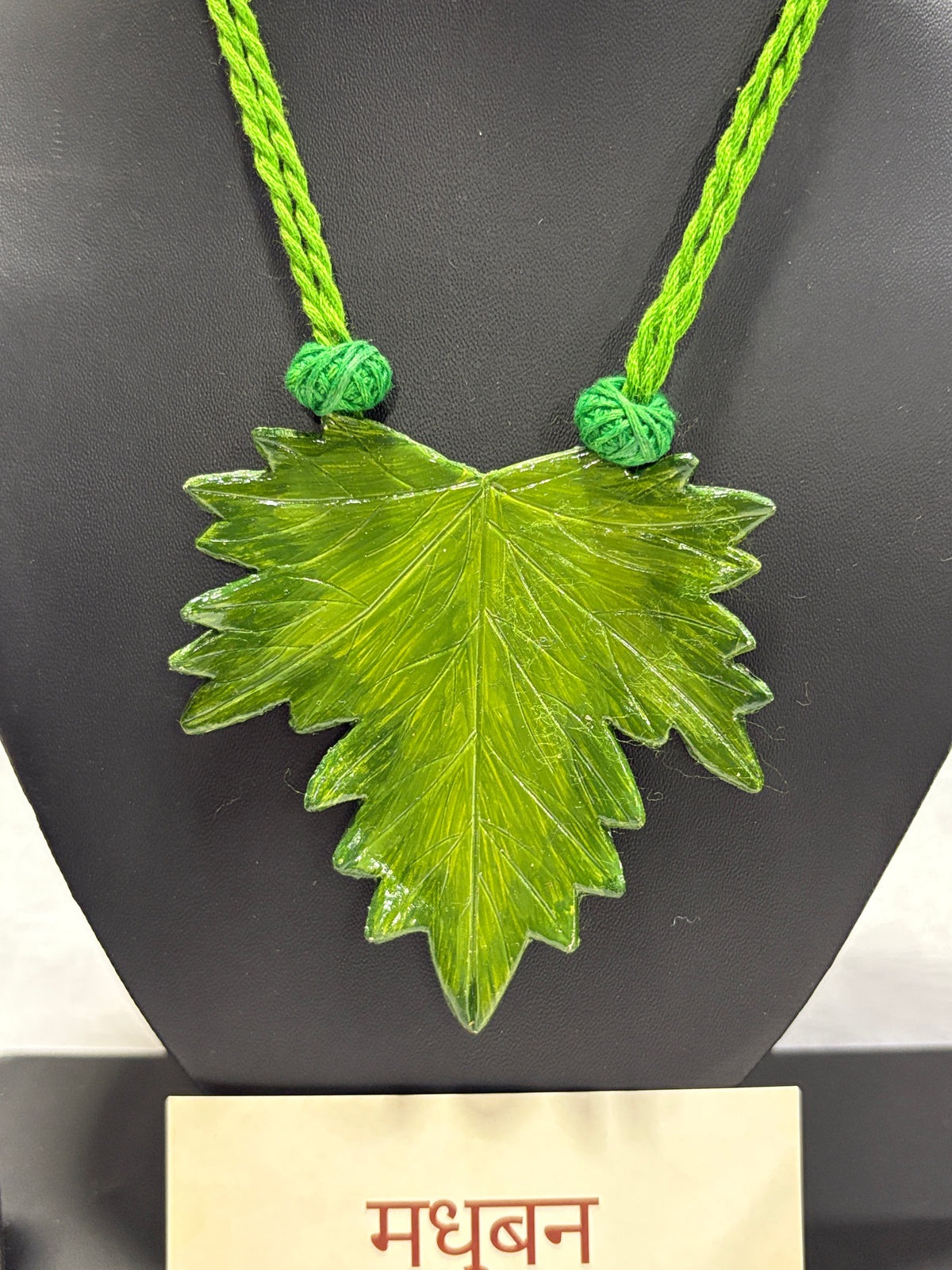Polymer clay green maple leaf neckpiece| CJ009
