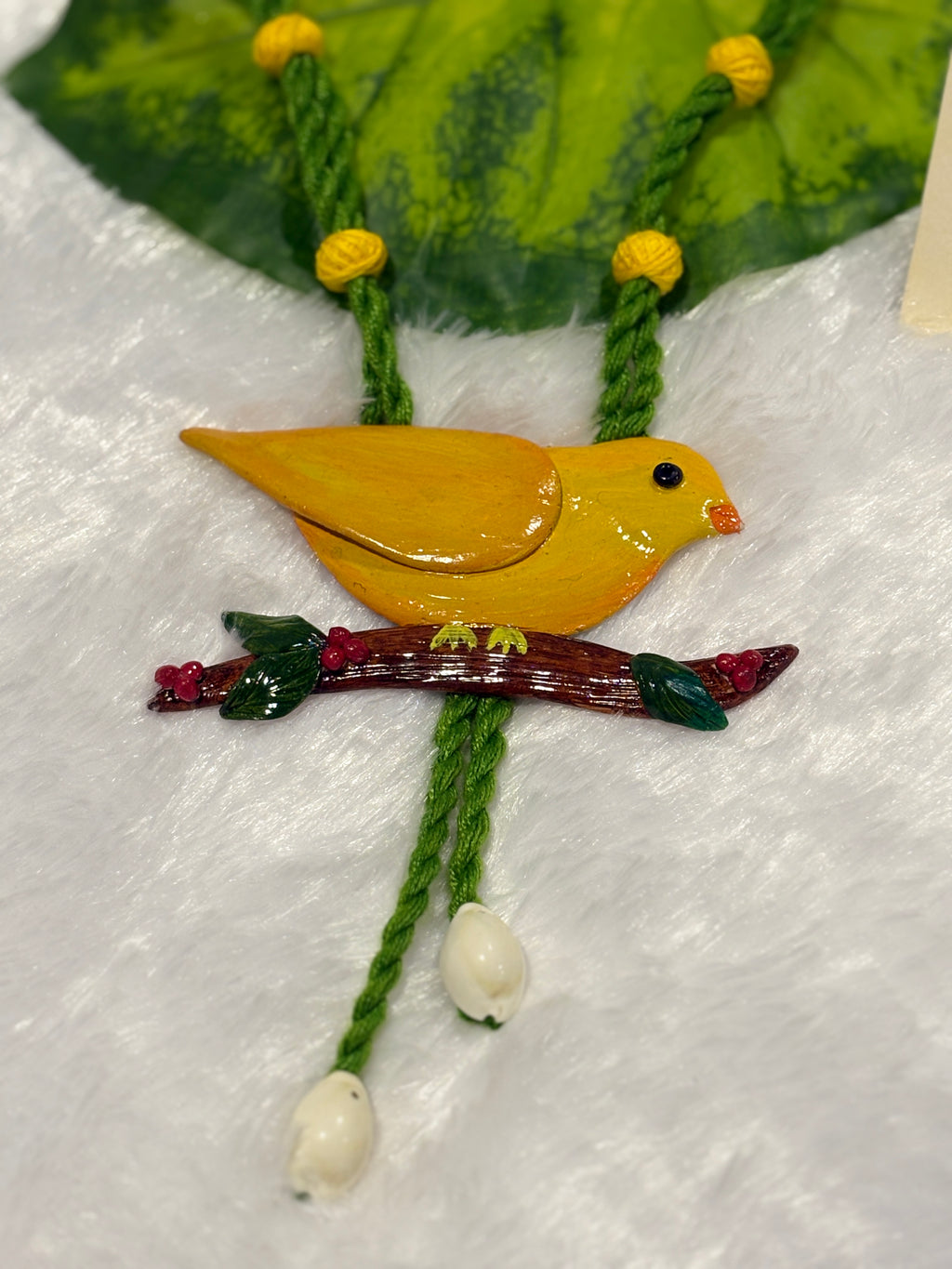 Polymer clay Big bird neckpiece with shells(yellow)| CJBI002