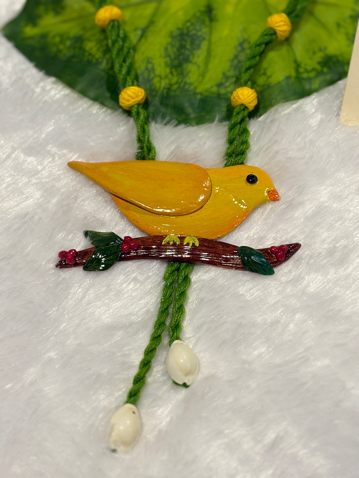 Polymer clay Big bird neckpiece with shells(yellow)| CJBI002