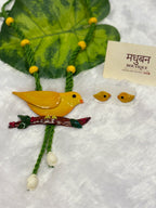 Polymer clay Big bird neckpiece with shells(yellow)| CJBI002