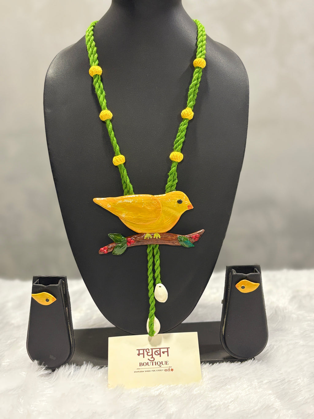 Polymer clay Big bird neckpiece with shells(yellow)| CJBI002
