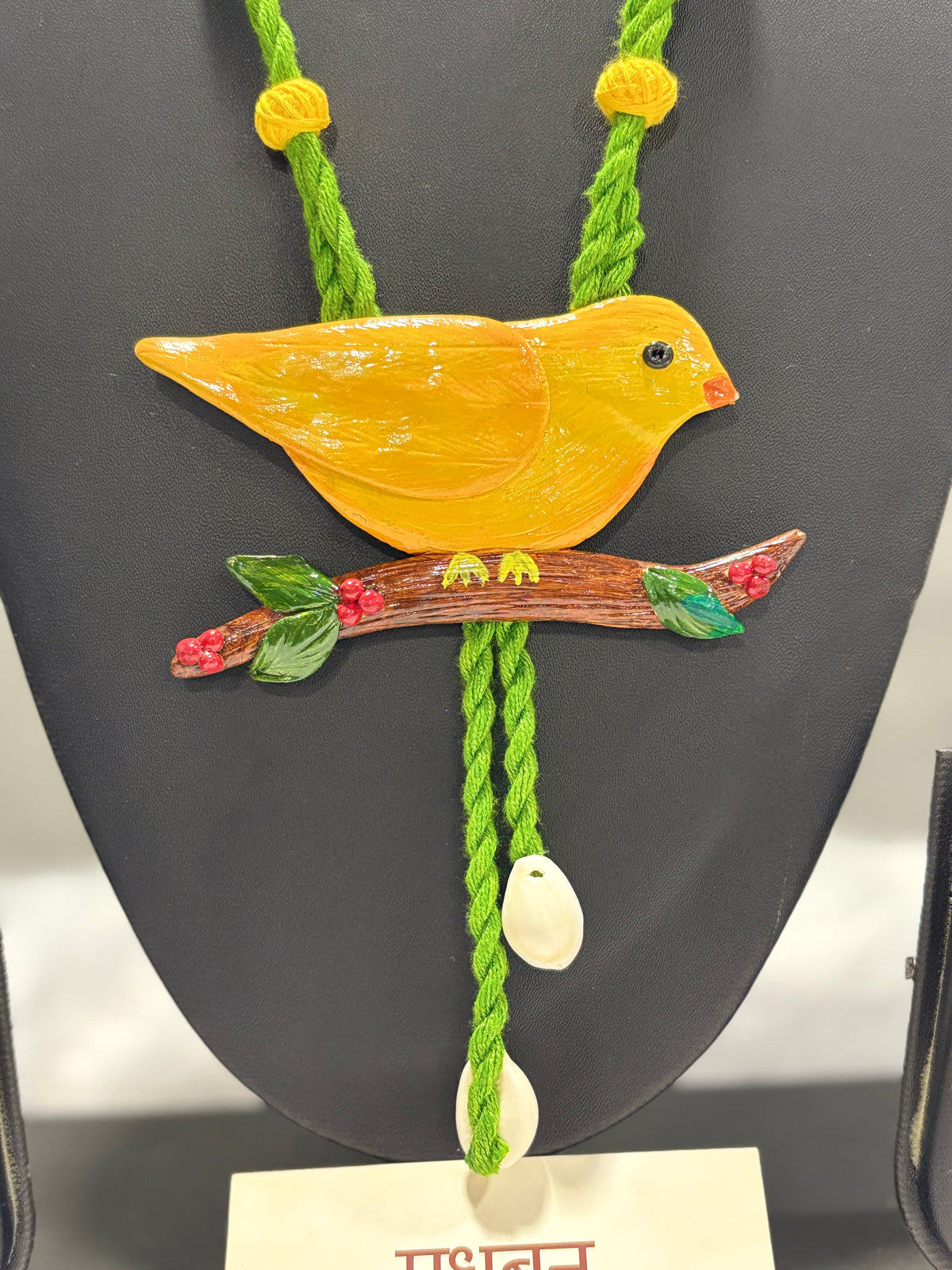 Polymer clay Big bird neckpiece with shells(yellow)| CJBI002