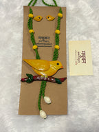 Polymer clay Big bird neckpiece with shells(yellow)| CJBI002