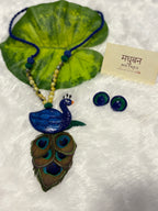 Polymer clay Peacock neckpiece with real peacock feathers| CJP001