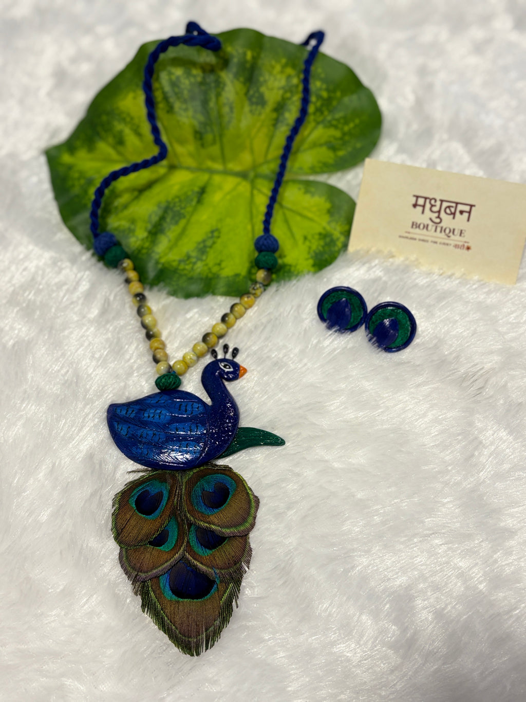 Polymer clay Peacock neckpiece with real peacock feathers| CJP001