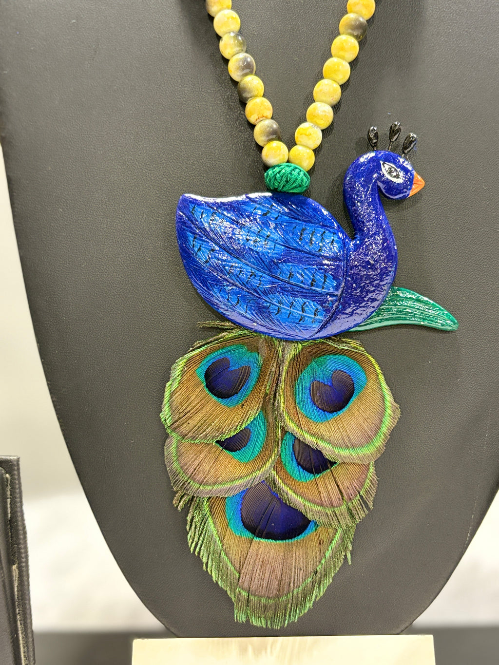 Polymer clay Peacock neckpiece with real peacock feathers| CJP001