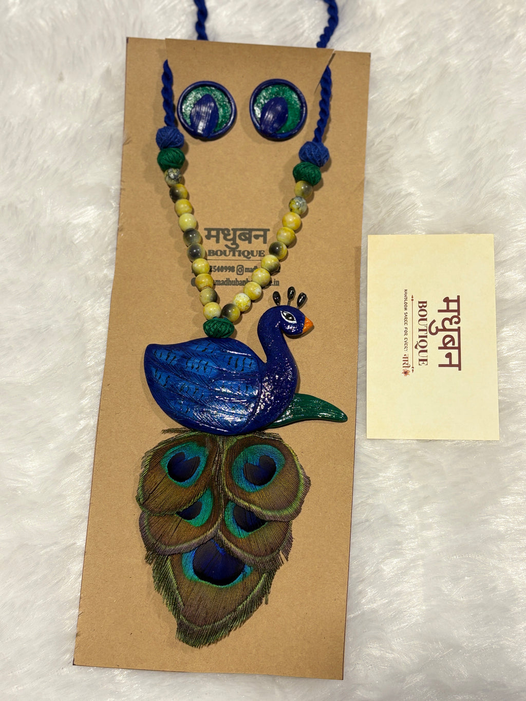 Polymer clay Peacock neckpiece with real peacock feathers| CJP001