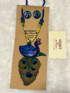 Polymer clay Peacock neckpiece with real peacock feathers| CJP001