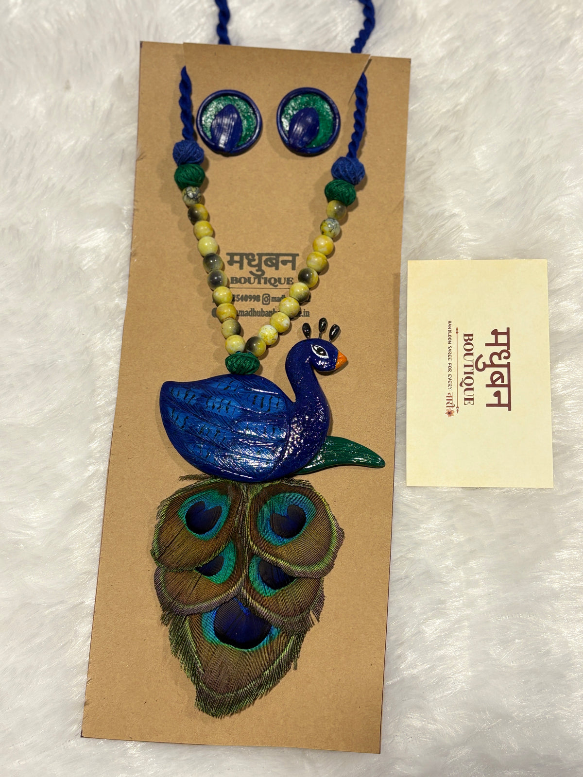 Polymer clay Peacock neckpiece with real peacock feathers| CJP001