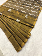 Tissue linen dragonfly saree with zari pallu | Copper|TL005