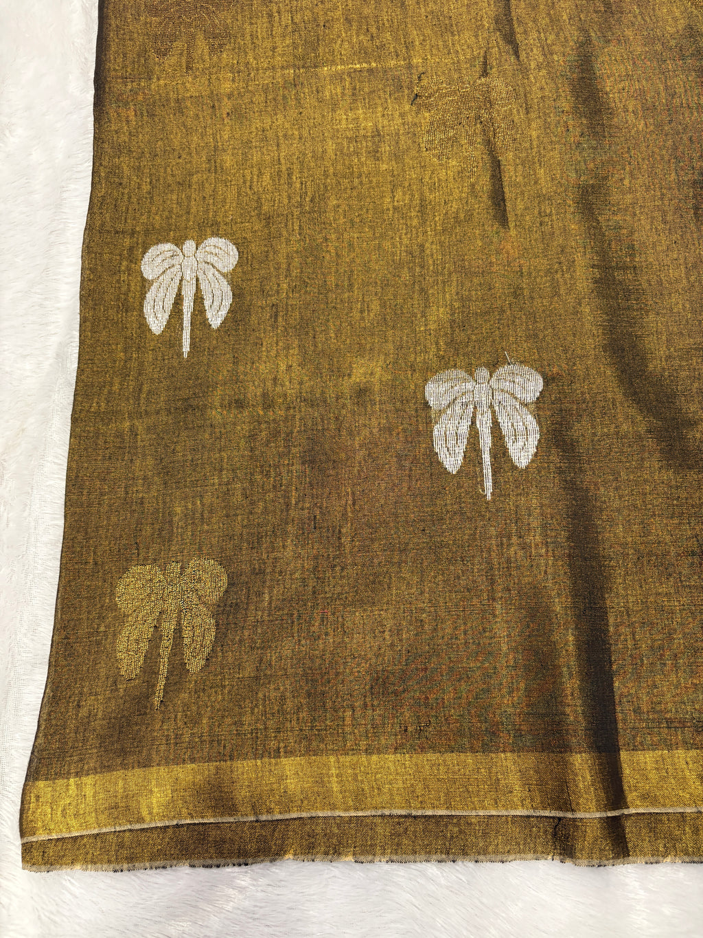 Tissue linen dragonfly saree with zari pallu | Copper|TL005
