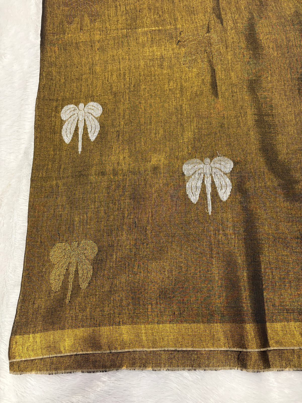 Tissue linen dragonfly saree with zari pallu | Copper|TL005