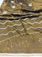 Tissue linen dragonfly saree with zari pallu | Copper|TL005