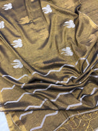 Tissue linen dragonfly saree with zari pallu | Copper|TL005