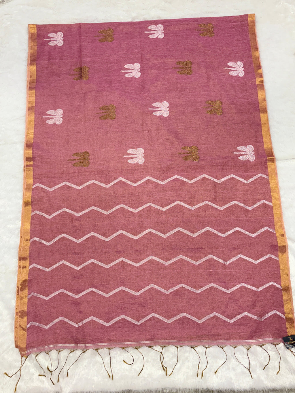 Tissue linen dragonfly saree with zari pallu |Baby pink|TL003