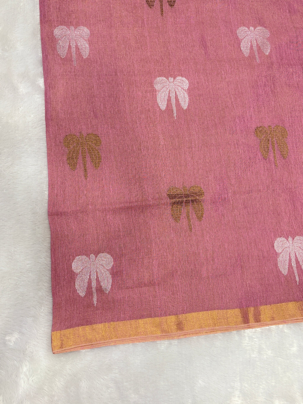 Tissue linen dragonfly saree with zari pallu |Baby pink|TL003
