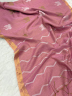 Tissue linen dragonfly saree with zari pallu |Baby pink|TL003