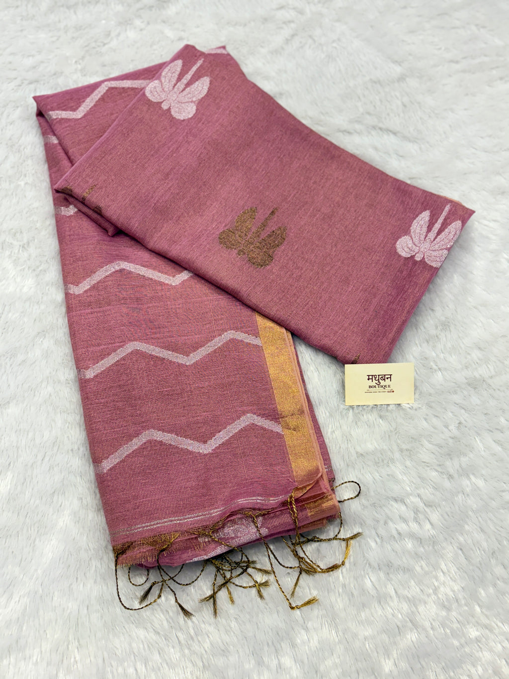 Tissue linen dragonfly saree with zari pallu |Baby pink|TL003