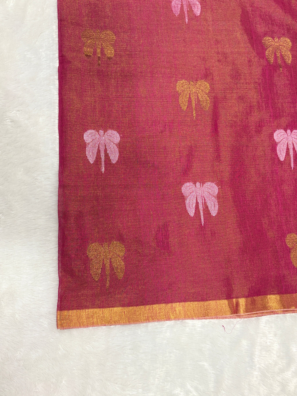 Tissue linen dragonfly saree with zari pallu | pink|TL001