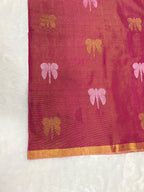 Tissue linen dragonfly saree with zari pallu | pink|TL001