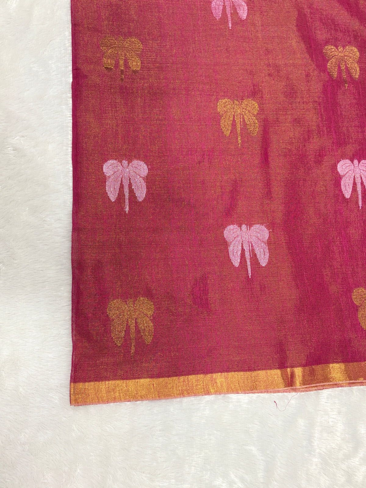 Tissue linen dragonfly saree with zari pallu | pink|TL001