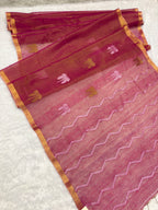 Tissue linen dragonfly saree with zari pallu | pink|TL001