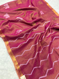 Tissue linen dragonfly saree with zari pallu | pink|TL001