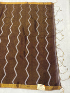 Tissue linen dragonfly saree with zari pallu | Brown|TL002