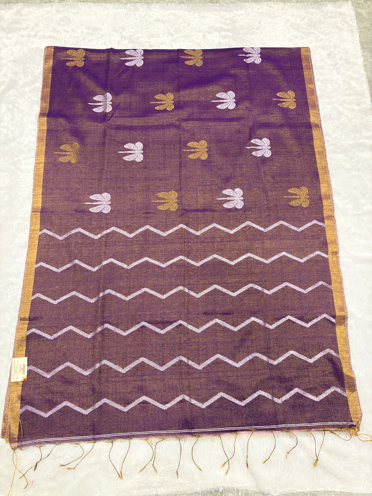 Tissue linen dragonfly saree with zari pallu | Lilac|TL006