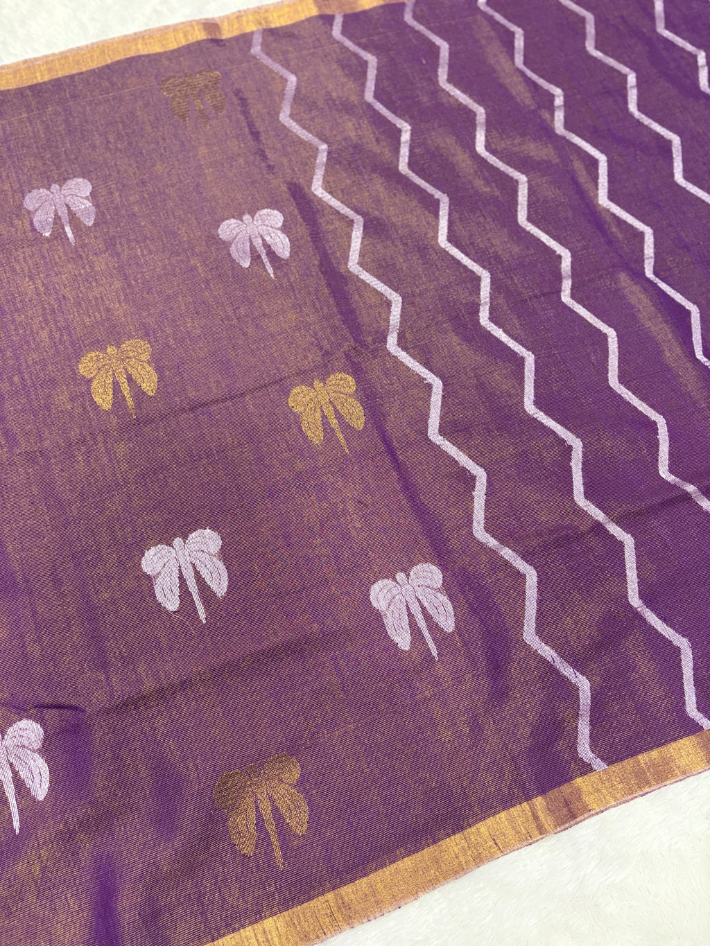 Tissue linen dragonfly saree with zari pallu | Lilac|TL006