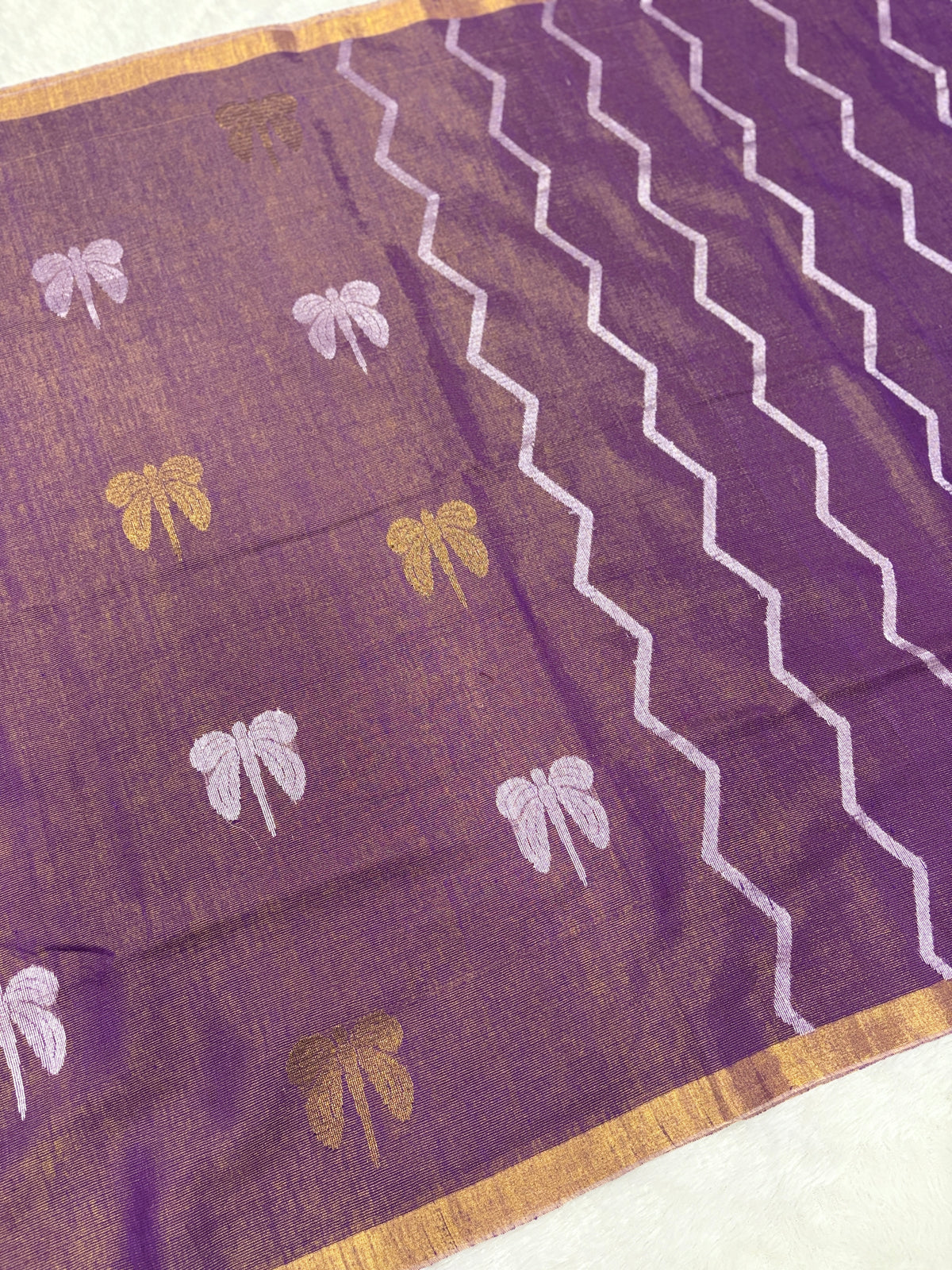 Tissue linen dragonfly saree with zari pallu | Lilac|TL006