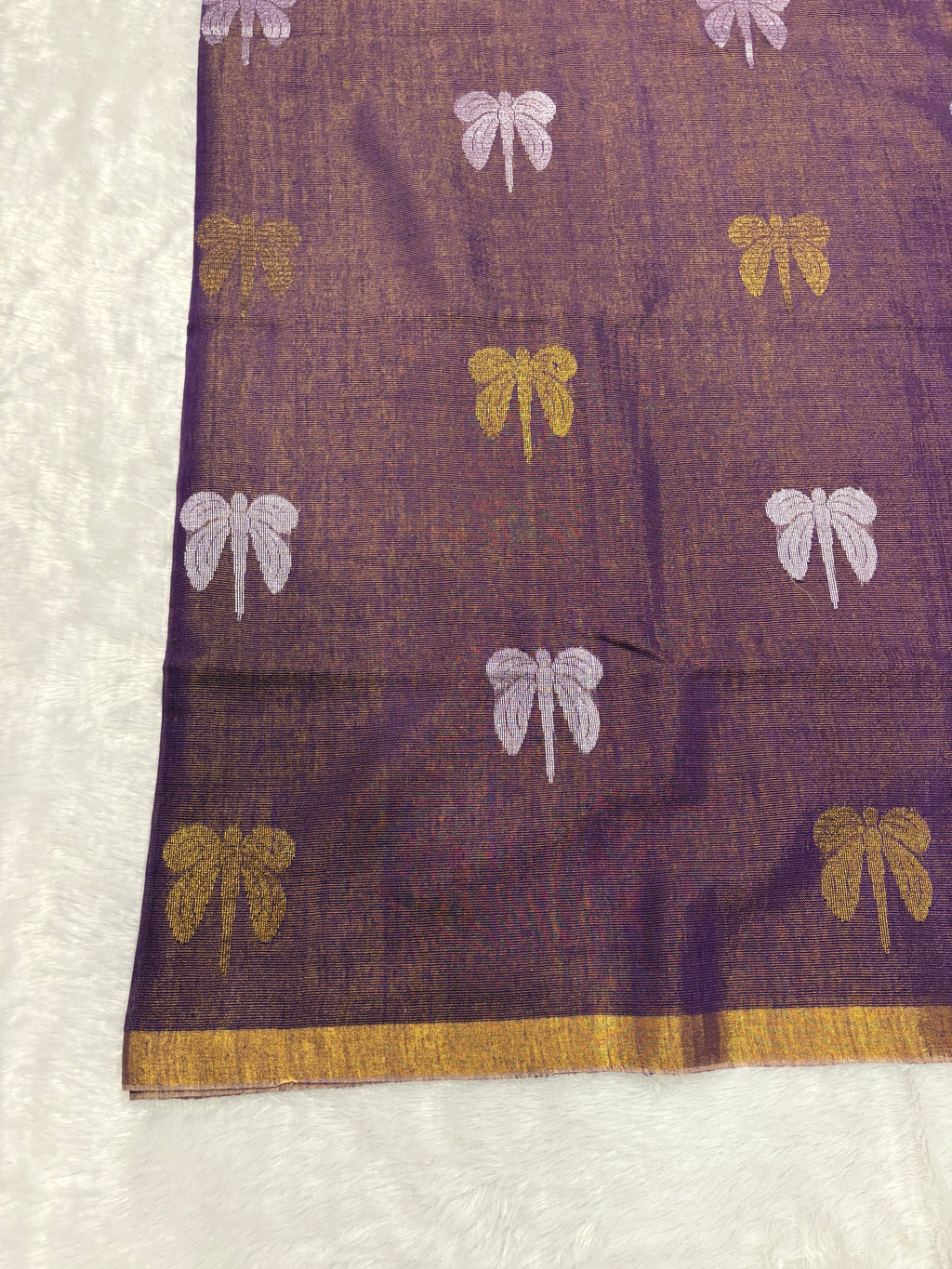 Tissue linen dragonfly saree with zari pallu | Lilac|TL006