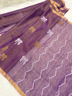 Tissue linen dragonfly saree with zari pallu | Lilac|TL006