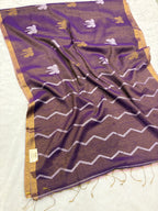 Tissue linen dragonfly saree with zari pallu | Lilac|TL006