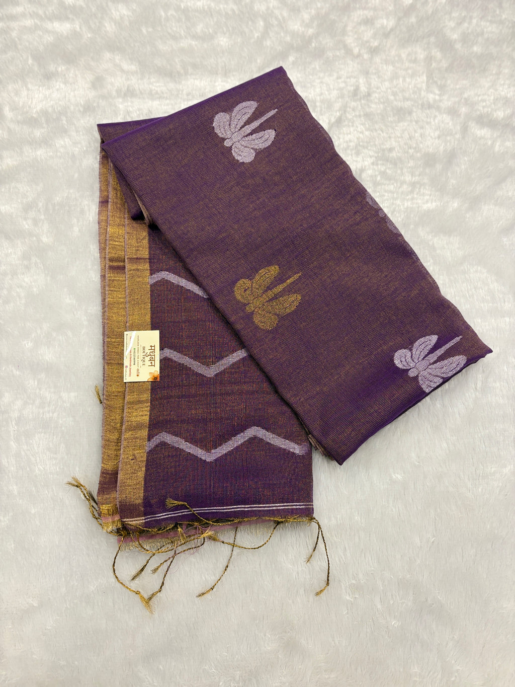 Tissue linen dragonfly saree with zari pallu | Lilac|TL006