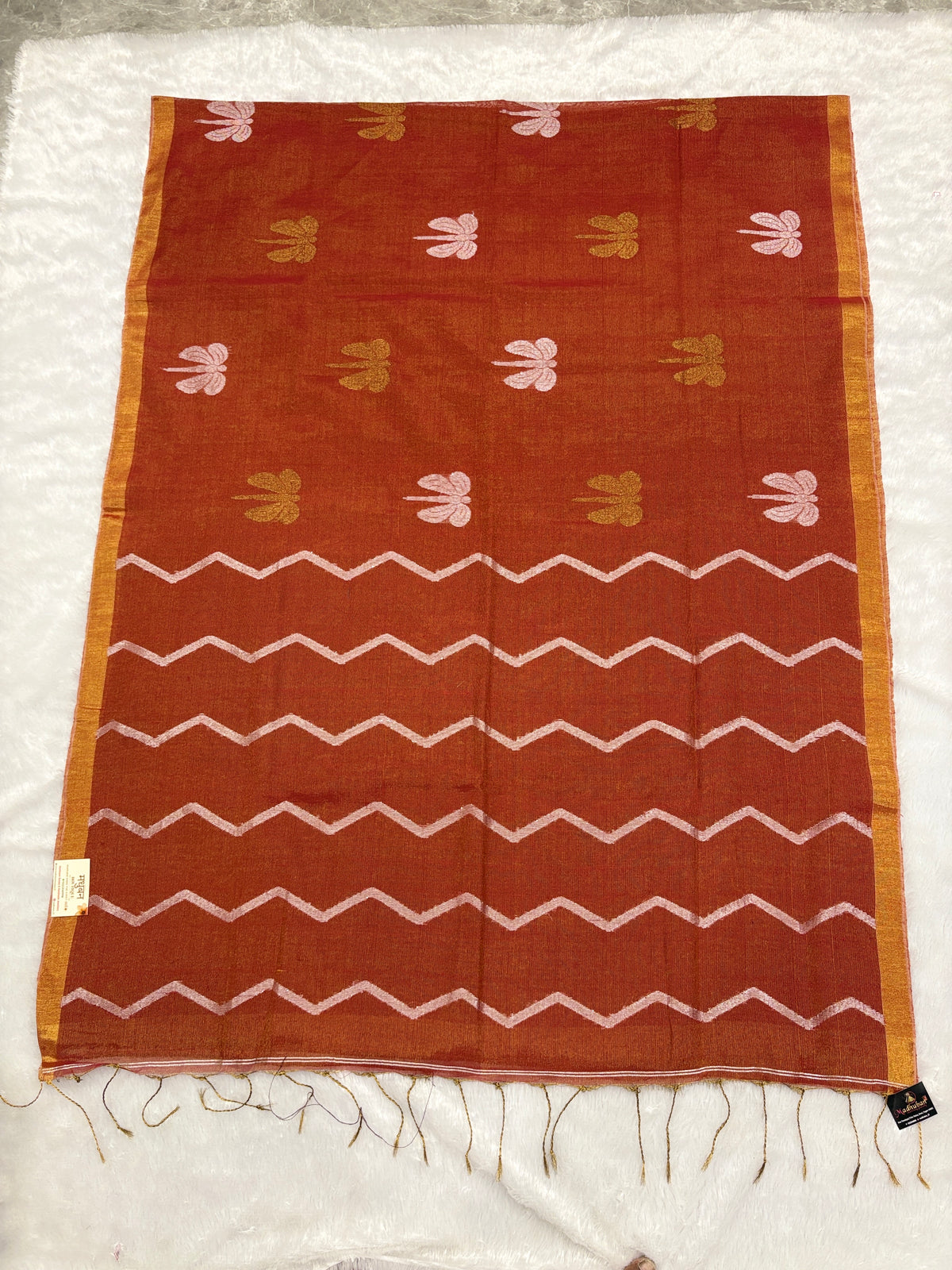 Tissue linen dragonfly saree with zari pallu | Orange|TL004