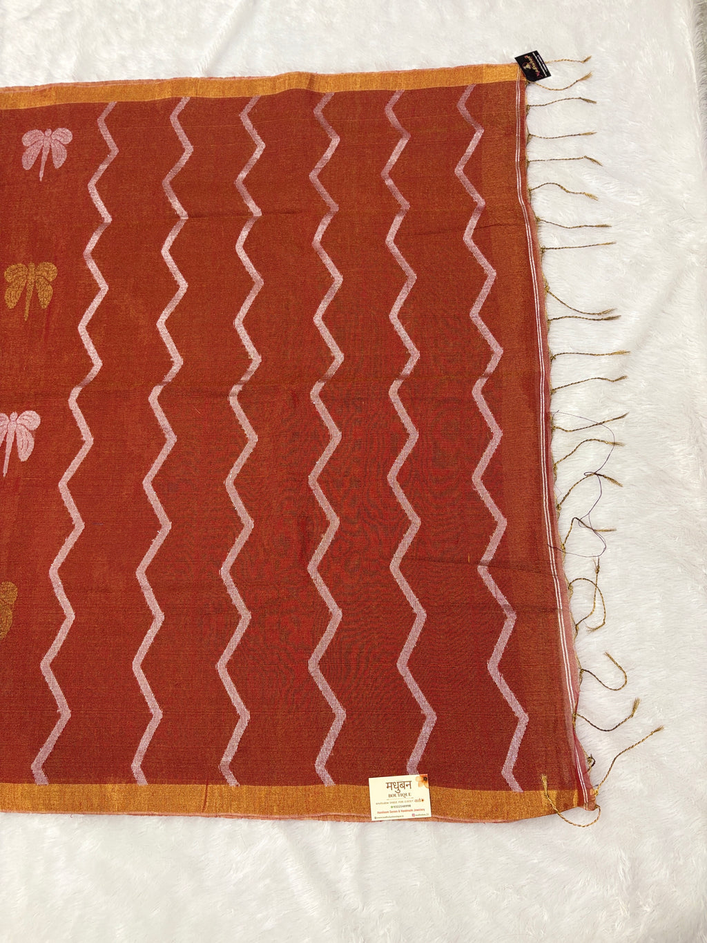 Tissue linen dragonfly saree with zari pallu | Orange|TL004
