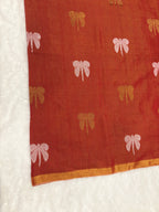 Tissue linen dragonfly saree with zari pallu | Orange|TL004