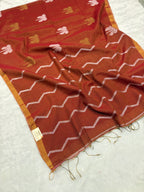 Tissue linen dragonfly saree with zari pallu | Orange|TL004